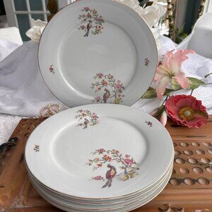 VTG Kahla GDR China Dinner Plates Bird and Floral Motif Made in GDR, high tea